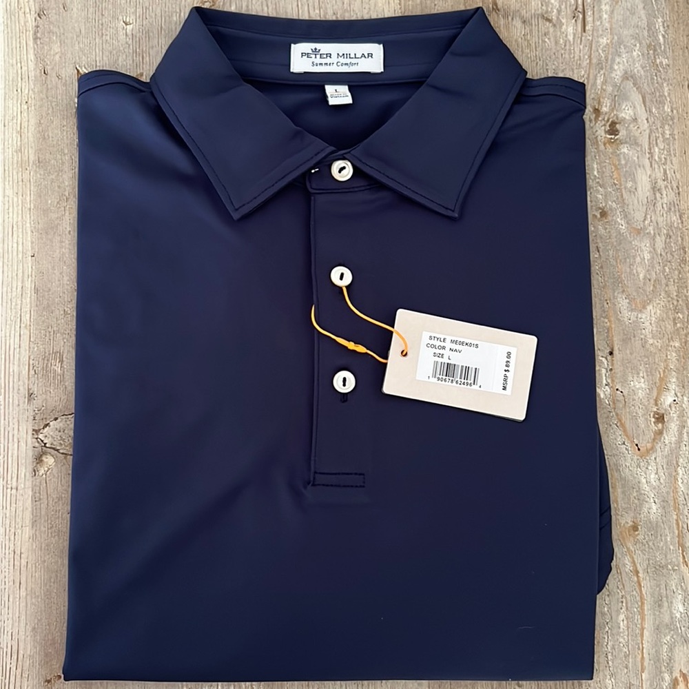 Men’s Peter Millar Solid Performance Jersey Polo Navy Blue size Large